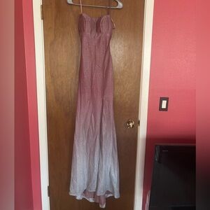 Dave & Johnny’s Ombre Pink to Silver Glitter Prom Dress Lace Up Formal Gown